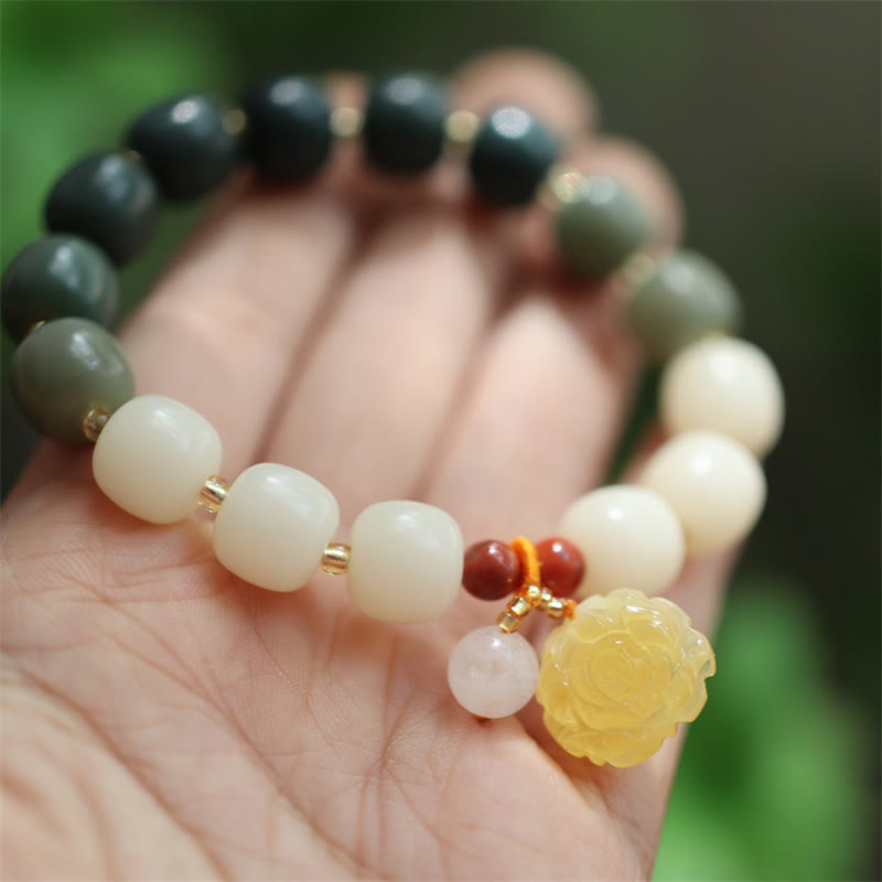 Nimara Ritual Gradient Bodhi Seed Amber Lotus Peace Bracelet