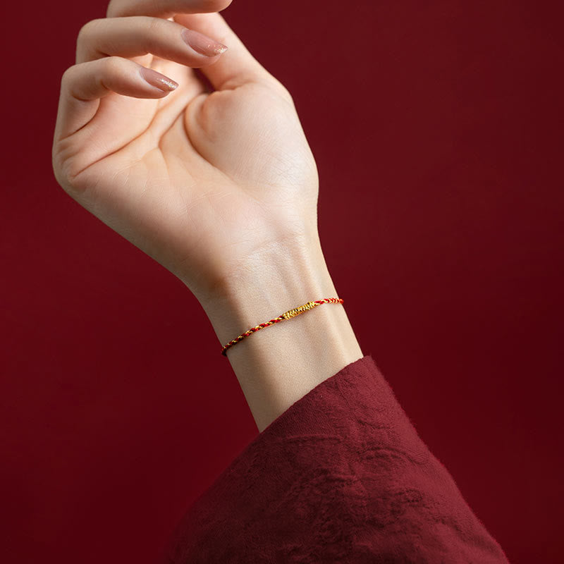 Nimara Ritual 14K Gold Plated Handmade Red Gold Rope King Kong Knot Braided Luck Bracelet