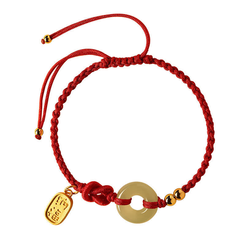 Nimara Ritual Hetian Jade Peace Buckle Fu Character String Luck Bracelet