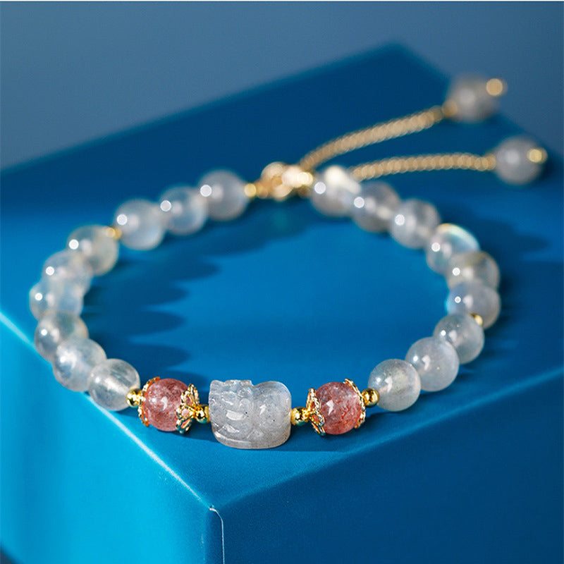 Nimara Ritual Aquamarine Strawberry Quartz Amethyst Moonstone PiXiu Healing Bracelet