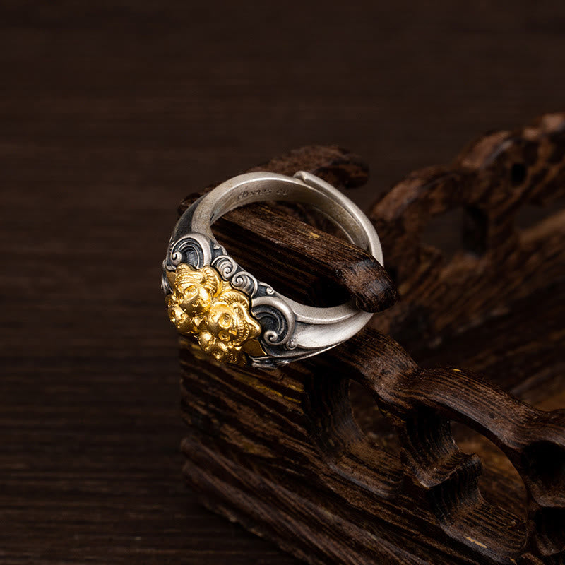 Nimara Ritual 925 Sterling Silver Tibetan Skull Protection Adjustable Ring