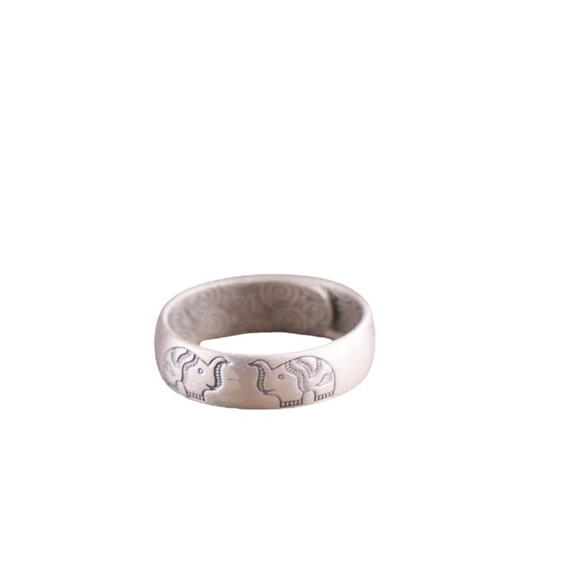 Nimara Ritual 999 Sterling Silver Lotus Elephant Six True Words Blessing Ring