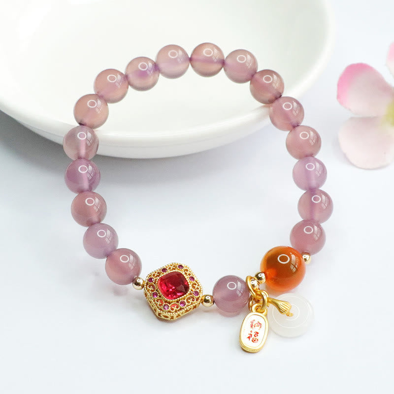 Nimara Ritual Natural Purple Chalcedony Candy Agate Peace Buckle Harmony Lucky Fortune Charm Bracelet