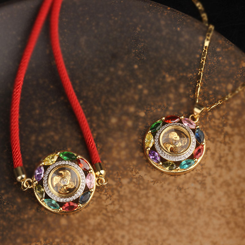 Nimara Ritual Colorful Zircon Copper Wealth Luck Rotation Bracelet Necklace Pendant