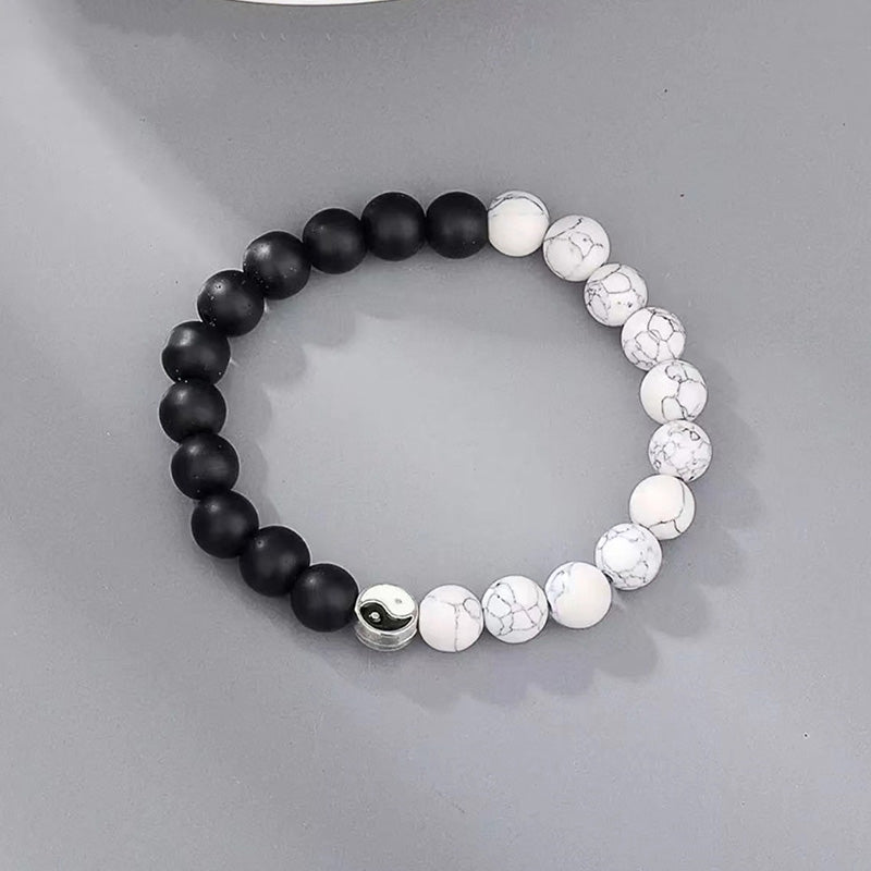 Nimara Ritual 3pcs Natural White Turquoise Frosted Stone Bead Yin Yang Wealth Bracelet