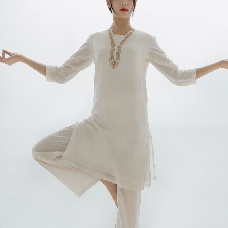 Nimara Ritual 2Pcs Tai Chi Meditation Yoga Cotton Clothing Top Pants Women's Set