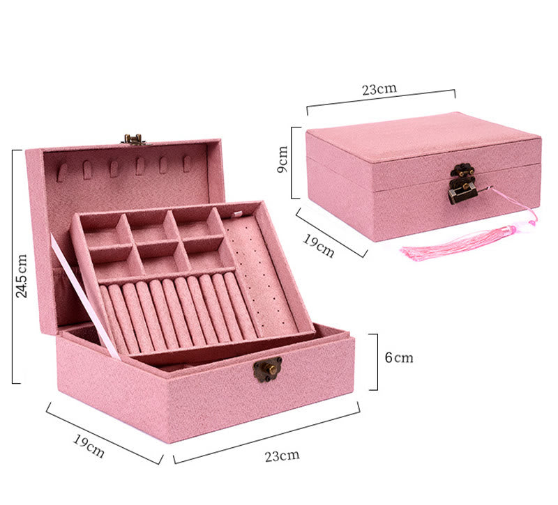 Nimara Ritual Simple Design Jewelry Box Organizer Two-Layer Jewelry Storage Box Flannel Box With Lock