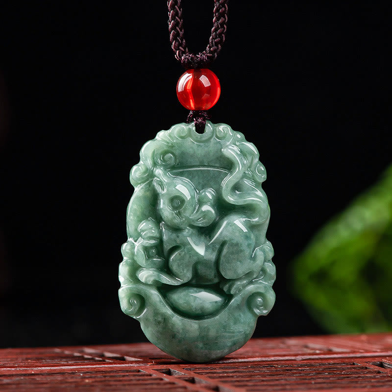 Nimara Ritual Natural Jade 12 Chinese Zodiac Prosperity Necklace Pendant