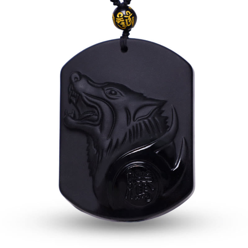 Nimara Ritual Black Obsidian Stone Wolf Purification Pendant Necklace