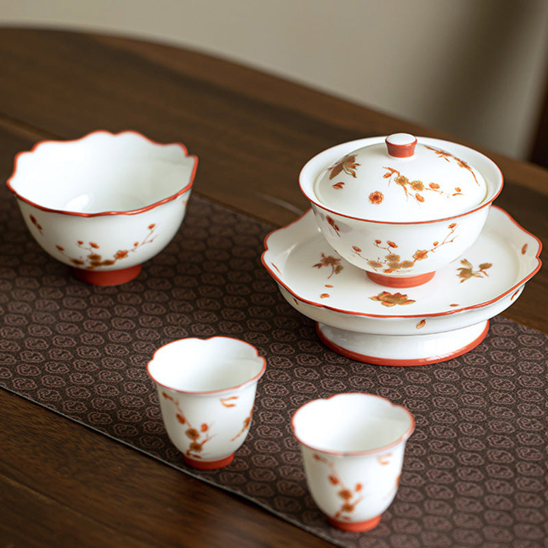 Nimara Ritual White Porcelain Flowers Ceramic Gaiwan Sancai Teacup Kung Fu Tea Cup And Saucer With Lid