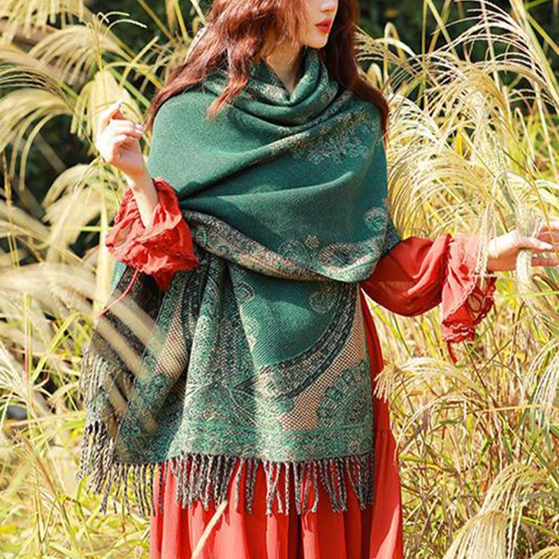 Nimara Ritual Tibetan Vine Leaves Pattern Design Shawl Cozy Travel Scarf Wrap