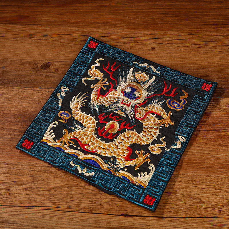 Nimara Ritual Crane Phoenix Dragon Kirin Embroidered Cup Mat Pad Tea Cup Coaster Square Kung Fu Tea Mat