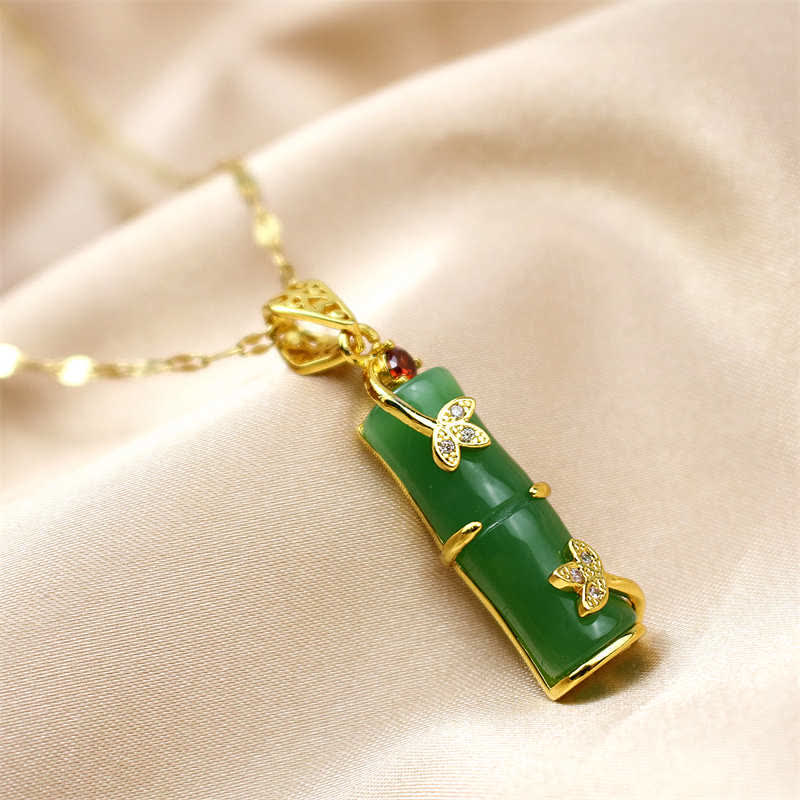 Nimara Ritual White Jade Cyan Jade Bamboo Luck Protection Necklace Pendant