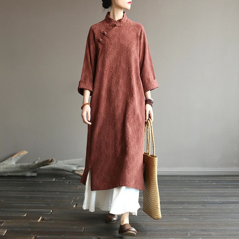 Nimara Ritual Flower Jacquard Midi Dress Long Sleeve Cotton Linen Dress Wide Leg Pants With Pockets