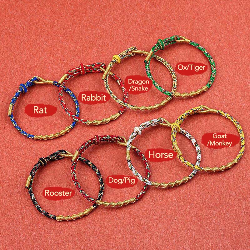 Nimara Ritual Handmade Chinese Zodiac Natal Buddha Protection Strength Braided String Bracelet