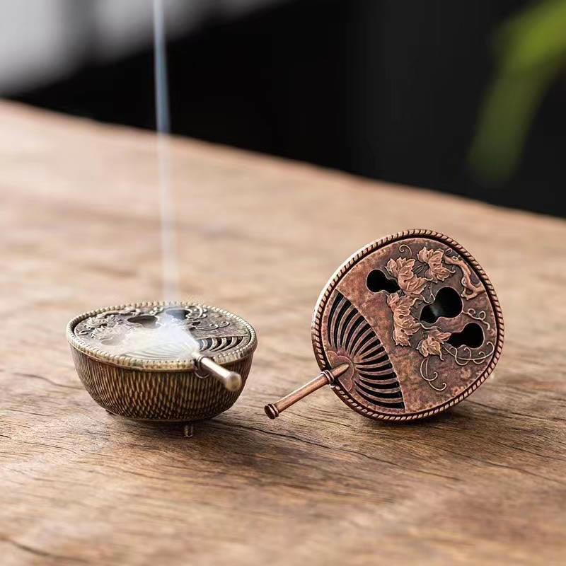 Nimara Ritual Small Mini Gourd Fan Pipa Copper Alloy Incense Burner Decoration With Incense
