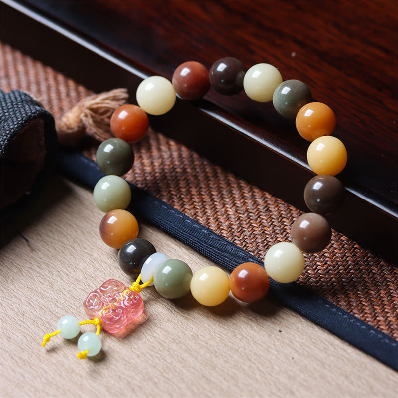 Nimara Ritual Natural Multicolored Gradient Bodhi Seed Liuli Glass Charm Peace Bracelet