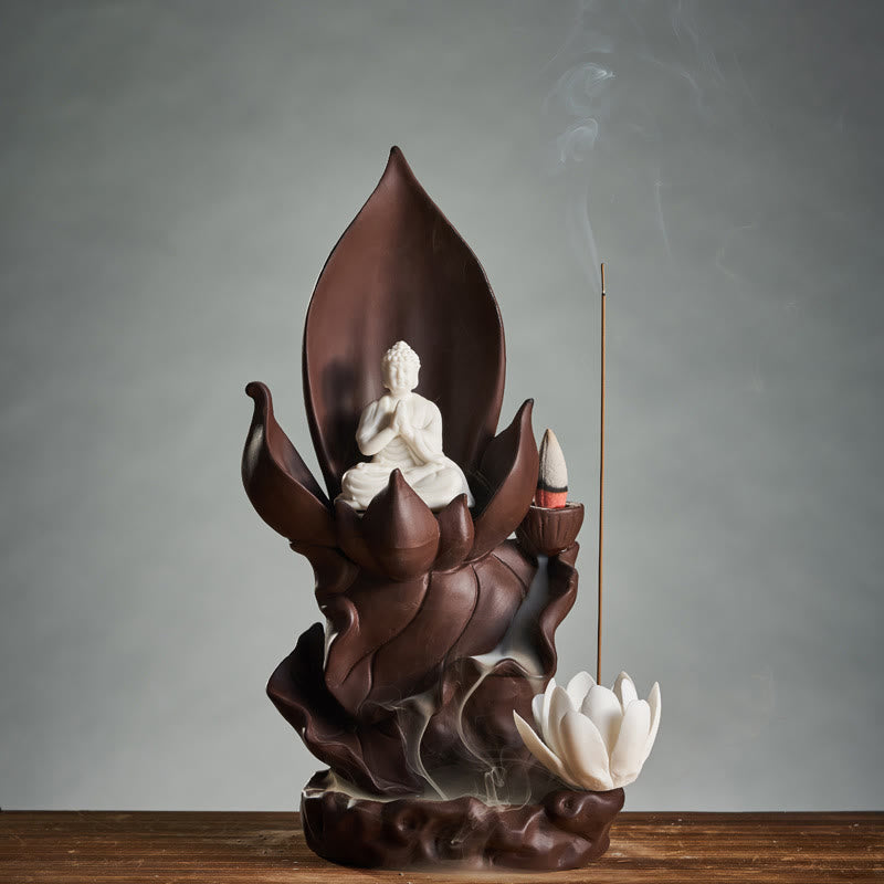 Nimara Ritual Lotus Buddha Avalokitesvara Enlightenment Purple Clay Incense Burner Decoration