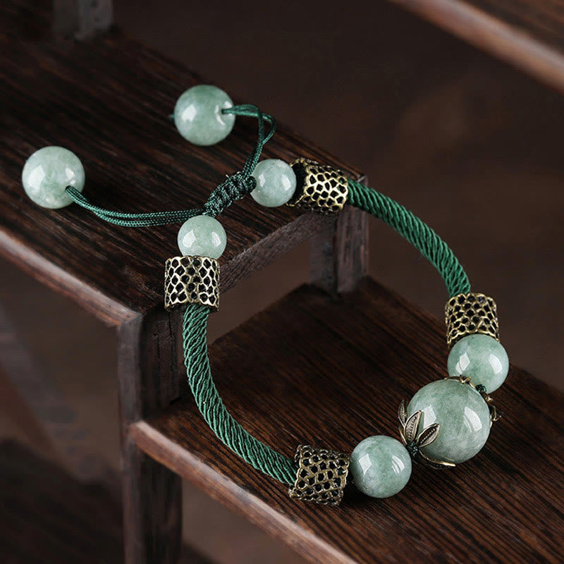 Nimara Ritual Handmade Green Rope Luck Jade Bead Prosperity Bracelet