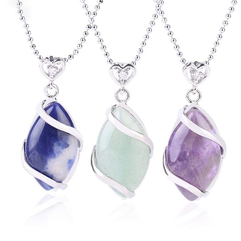Nimara Ritual Marquise Pattern Natural Crystal Stone Charm Necklace Pendant
