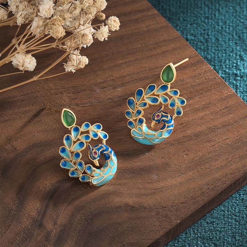 Nimara Ritual Natural White Peacock Green Agate Fortune Earrings