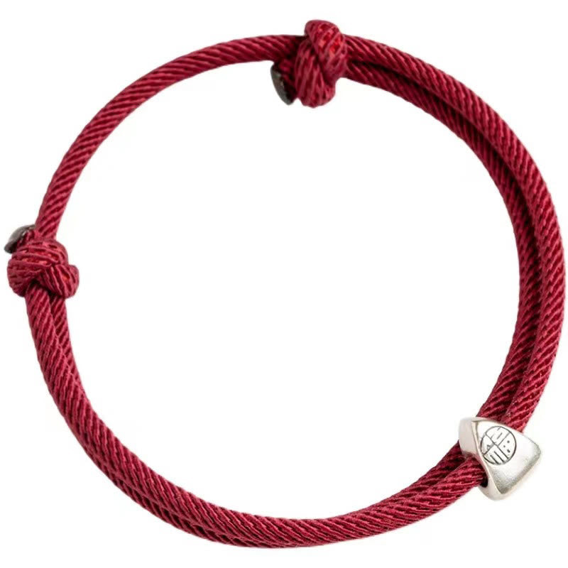 Nimara Ritual 925 Sterling Silver Fu Character Blessing Handmade Braided Bracelet
