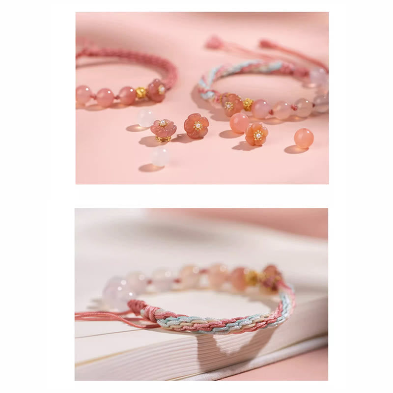 Nimara Ritual Natural Gradient Agate Reincarnation Knot Peach Blossom Wealth Luck Handmade String Bracelet