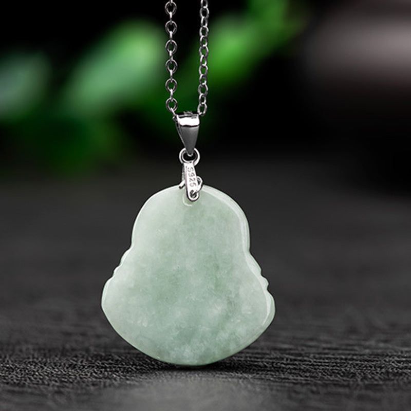 Nimara Ritual Laughing Buddha Jade Blessing Titanium Steel Chain Necklace Pendant