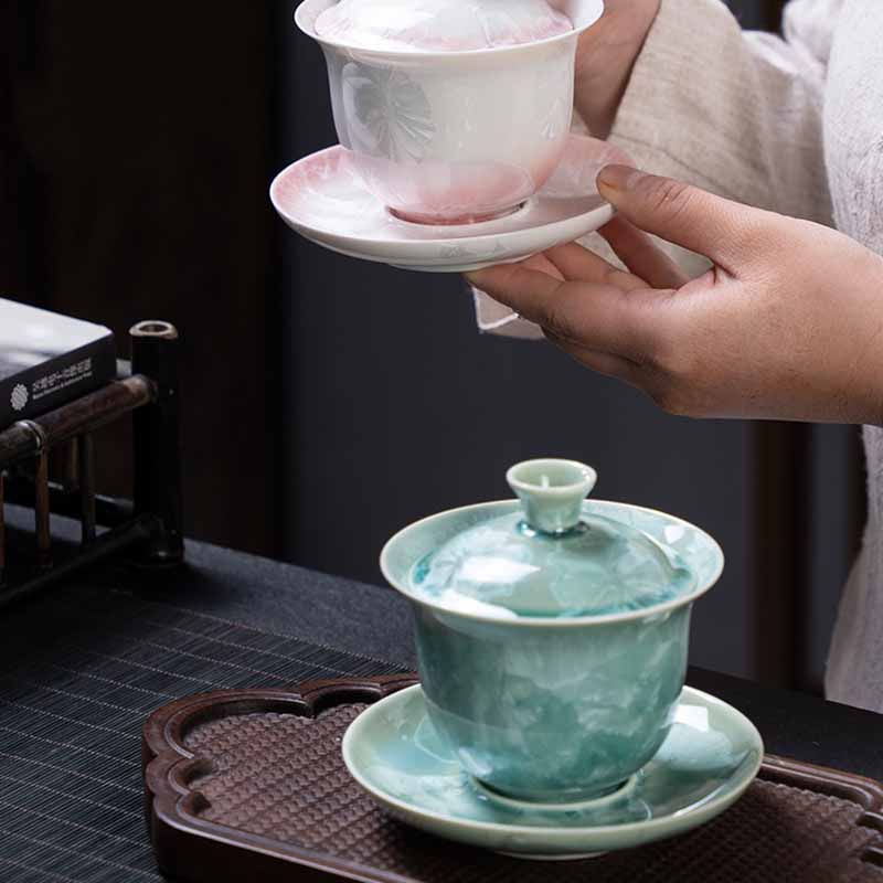 Nimara Ritual Traditional Glaze Ceramic Gaiwan Sancai Teacup Kung Fu Tea Cup And Saucer With Lid 180ml