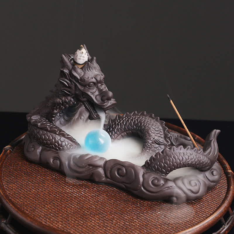Nimara Ritual Dragon Playing Ball Flower Protection Incense Burner Decoration