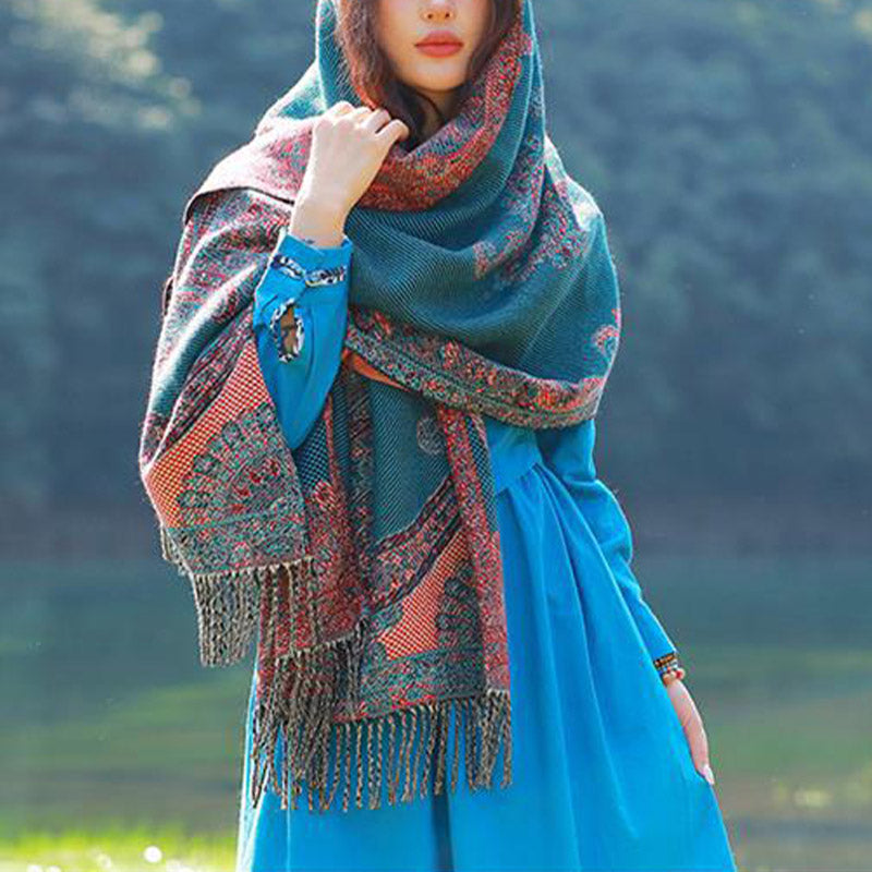 Nimara Ritual Tibetan Vine Leaves Pattern Design Shawl Cozy Travel Scarf Wrap
