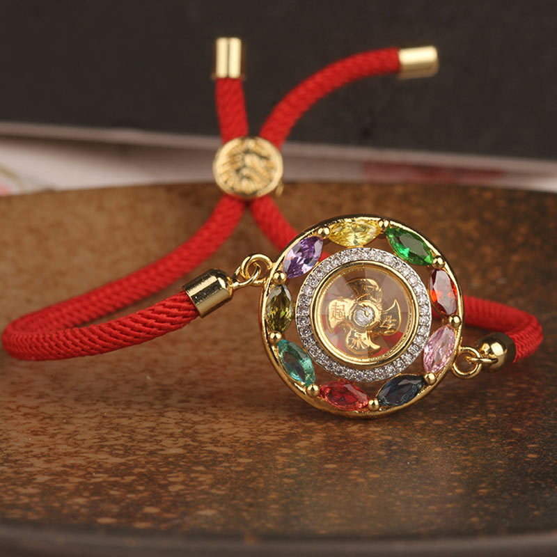 Nimara Ritual Colorful Zircon Copper Wealth Luck Rotation Bracelet Necklace Pendant