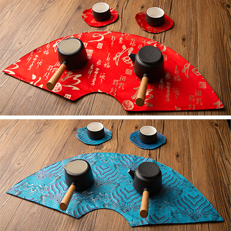 Nimara Ritual Vintage Sea Wave Bamboo Plum Blossom Embroidered Cup Mat Pad Tea Cup Coaster Kung Fu Tea Mat