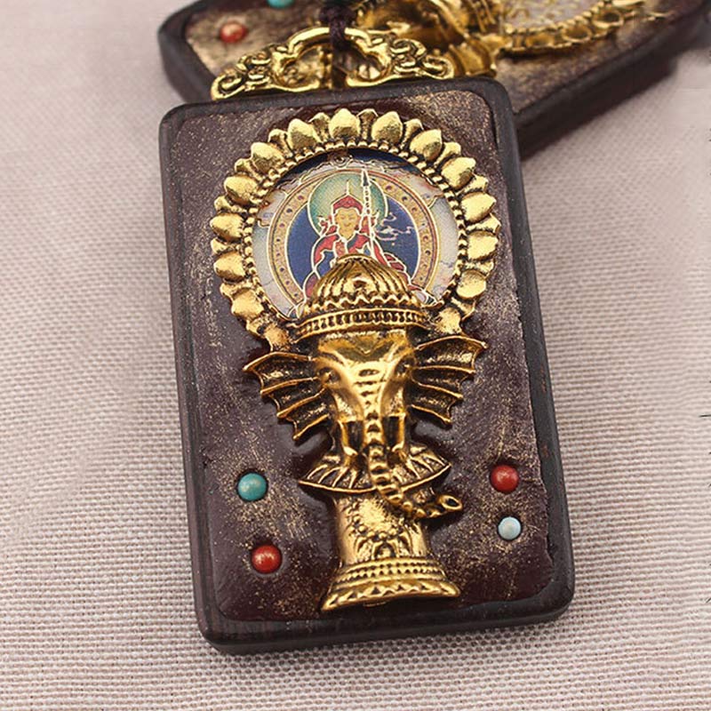 Nimara Ritual Ebony Wood Elephant God of Fortune Buddha Blessing Necklace String Pendant