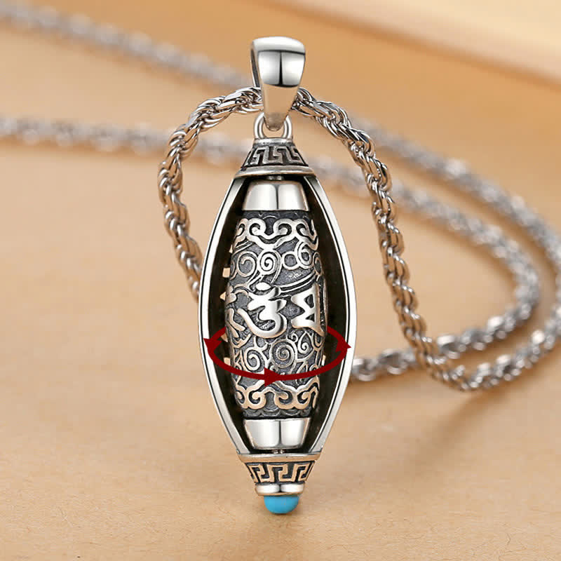 Nimara Ritual Tibet Om Mani Padme Hum Protection Necklace Rotatable Pendant