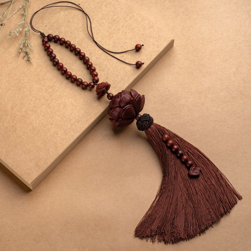 Nimara Ritual Tibetan Small Leaf Red Sandalwood Lotus Luck Protection Tassel Decoration