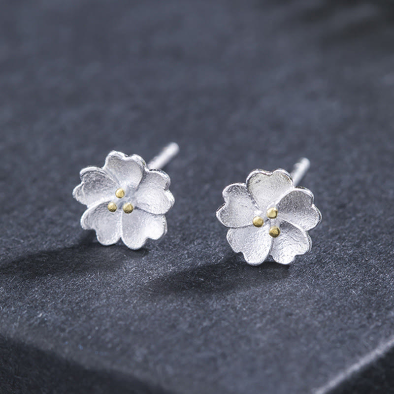 Nimara Ritual 925 Sterling Silver Cherry Blossoms Floral Calm Stud Earrings