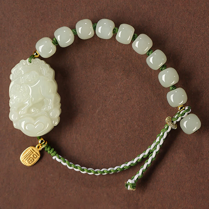 Nimara Ritual 925 Sterling Silver Chinese Zodiac Hetian Jade Happiness Luck String Bracelet