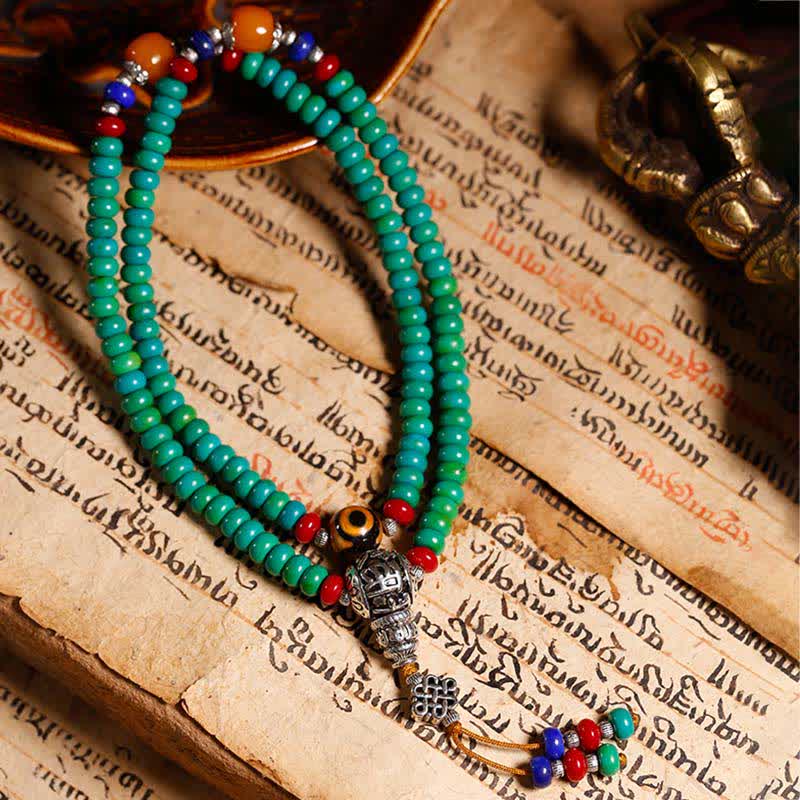 Nimara Ritual 108 Mala Beads Tibetan Turquoise Dzi Bead Protection Bracelet