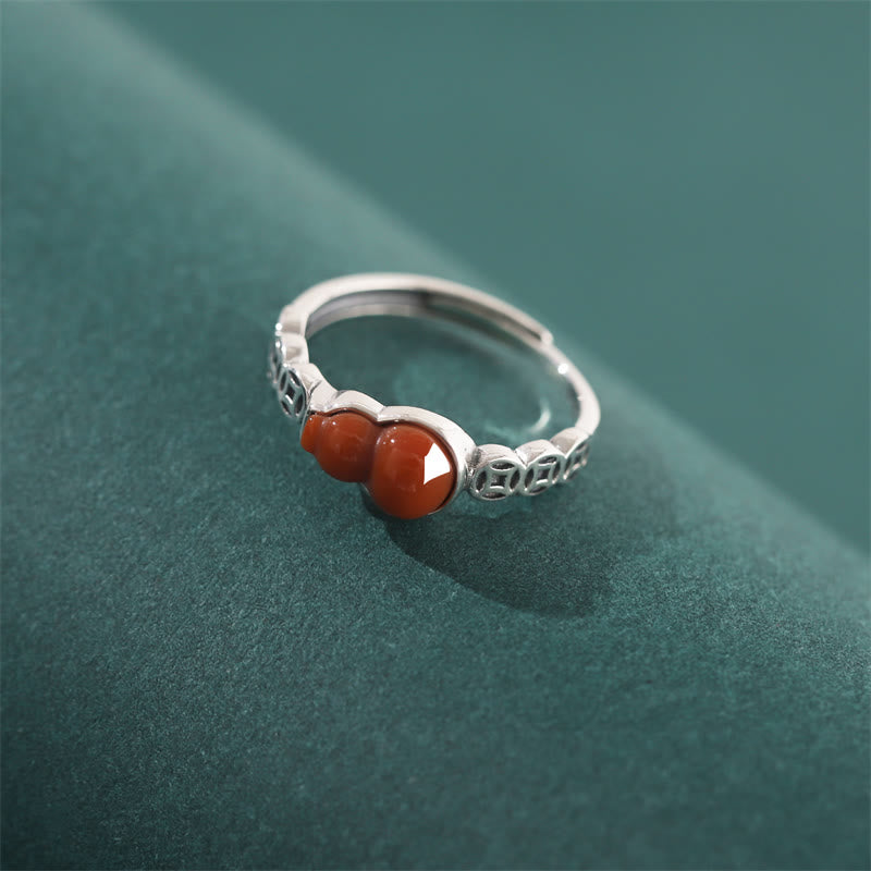 Nimara Ritual 925 Sterling Silver Red Agate Gourd Copper Coin Self-acceptance Ring