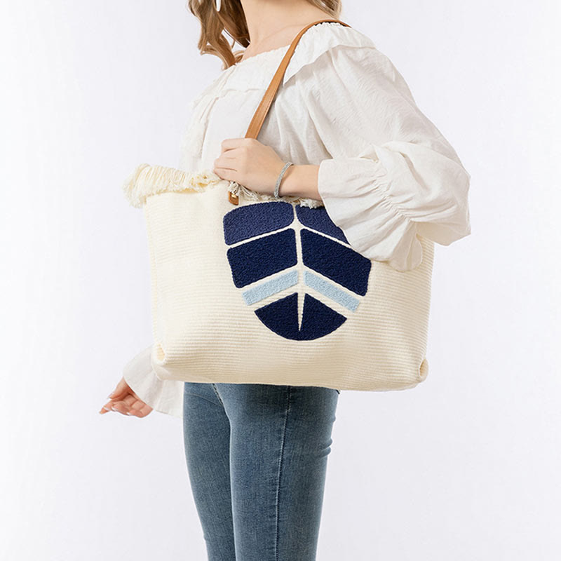 Nimara Ritual Large Capacity Evil Eye Leaf Hamsa Tassel Canvas Tote Shoulder Bag