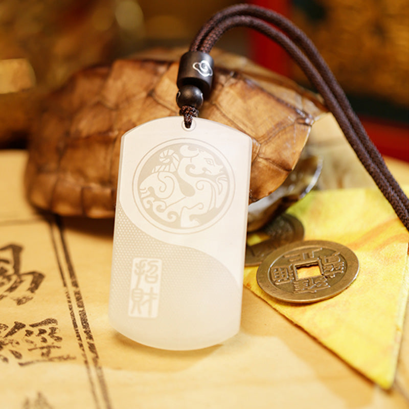 Nimara Ritual White Jade PiXiu Yin Yang Luck Protection Necklace Pendant