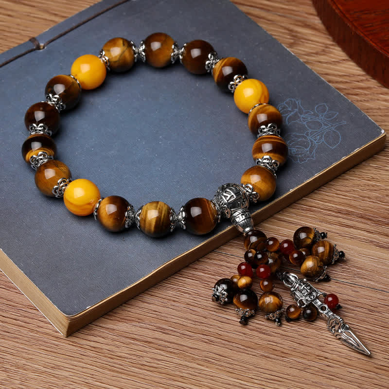 Nimara Ritual Natural Tiger Eye Red Agate Dragon Vein Agate Stone Vajra Dorje Power Healing Bracelet Car Decoration
