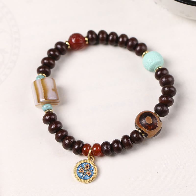 Nimara Ritual Natural Tibet Purple Bodhi Seed Dzi Bead God of Wealth Wisdom Bracelet