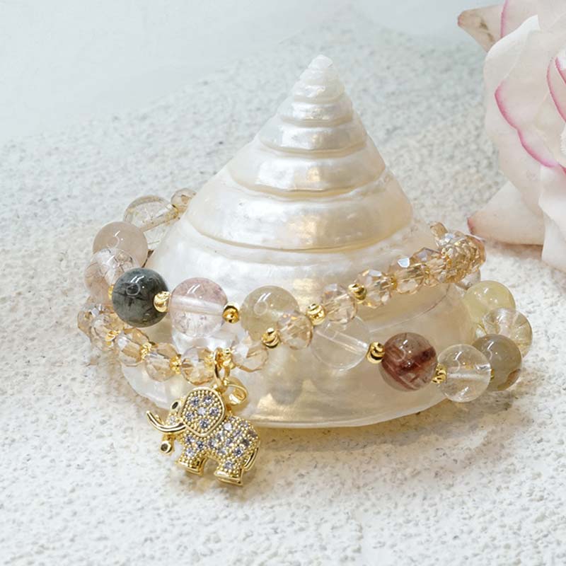 Nimara Ritual Rose Quartz Elephant Healing Energy Charm Bracelet