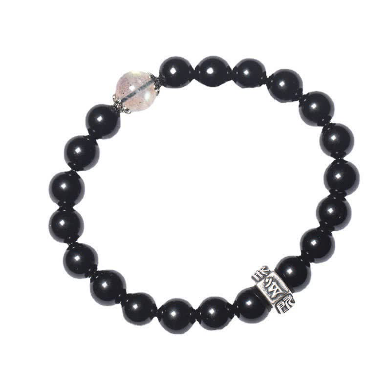 Nimara Ritual Chinese Zodiac Natal Buddha 925 Sterling Silver Black Obsidian Moonstone Strength Bracelet