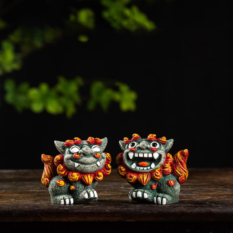 Nimara Ritual Small Pair of Lion Fu Foo Dogs Ward Off Evil Protection Home Resin Decoration