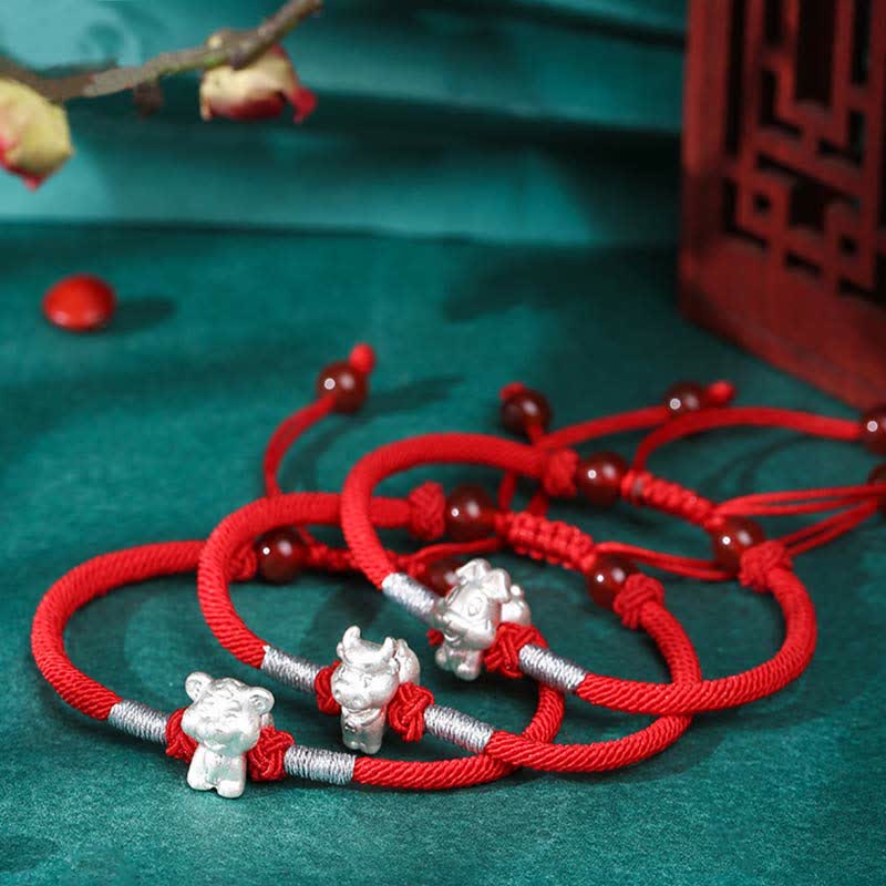 Nimara Ritual 999 Sterling Silver Chinese Zodiac Luck Strength Red String Bracelet