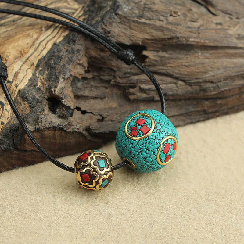 Nimara Ritual Tibetan Turquoise Double Bead Protection Strength Necklace Pendant