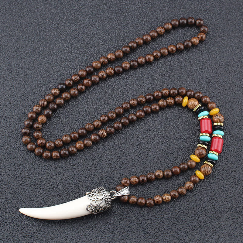 Nimara Ritual Wenge Wood Turquoise Stone Horn Style Protection Meditation Necklace Pendant